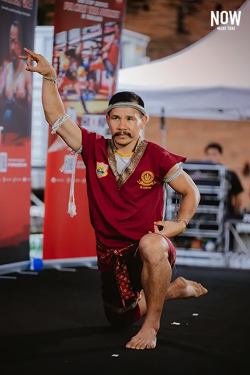 A Muay Thai instructor demonstrating the Wai Kru dance